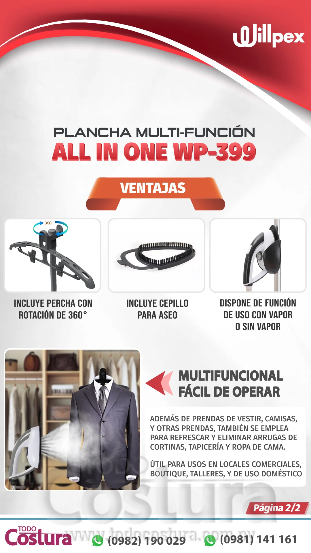 PLANCHA MULTI-FUNCION (VERTICAL Y PLANA) WILLPEX ALL IN ONE WP-399
